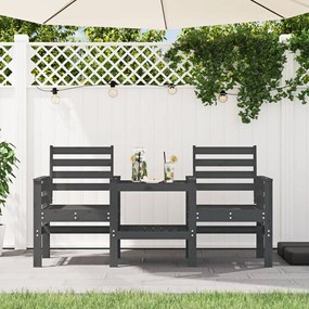 vidaXL Banco de jardim 2 lugares com mesa pinho maciço cinzento