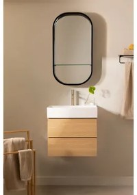 Conjunto De Móvel De Casa De Banho Em Madeira E Chapa De Freixo Com Lavatório Integrado Ona Madeira Natural & Oval Com Prateleira Preto - Sklum