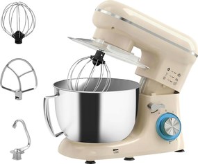 HOMCOM Batedeira Planetária 4,5 L 1300 W 6 Velocidades Taça de Aço Inoxidável Batedor Gancho Varas 35x22x29 cm Bege | Aosom Portugal