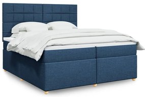 Cama com molas/colchão 200x200 cm tecido azul