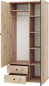 Roupeiro Venmava 116, Preto, Carvalho Artisan, 213x100x60cm, 118.8 kg, Portas para roupeiro: Com dobradiças