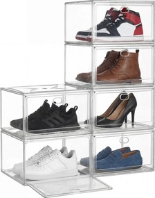 Conjunto de 6 caixas para sapatos, empilháveis com porta magnética, 36 x 27 x 21 cm transparente