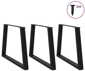 Pernas para mesa de jantar em V 3 peças, preto, 90x(72-73,3) cm, aço