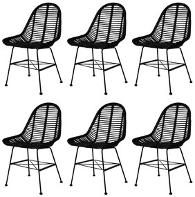 Cadeiras de jantar 6 pcs vime genuíno preto