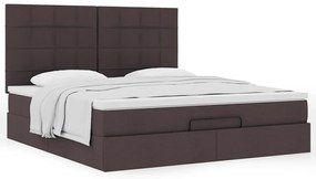 Estrutura de cama otomana com colchão tecido castanho escuro
