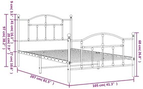 Estrutura de cama com cabeceira e pés 100x200 cm metal branco