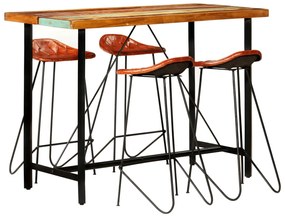 vidaXL 5 pcs conjunto de bar madeira recuperada maciça e couro genuíno