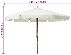 Guarda-sol de exterior com poste em madeira 330 cm branco areia