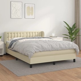 vidaXL Cama com molas/colchão 140x200 cm couro artificial cor creme