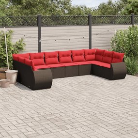 vidaXL 10 pcs conj. sofás jardim com almofadões vime PE castanho