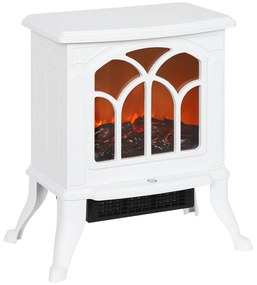 HOMCOM Lareira Elétrica 750/1500 W Lareira Decorativa com 2 Níveis de Potência Efeito Chama Proteção contra Sobreaquecimento Área de Cobertura 15-20 m² 37,3x23,1x44 cm Branco