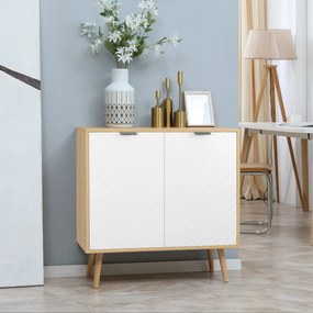 Aparador de sala, móvel de arrumação com 2 portas e prateleira ajustável, 77 x 35 x 77,5 cm, branco e madeira natural