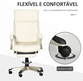 Cadeira de Escritório Ergonômica Cadeira de Escritório Reclinável Estofada em PU com Altura Ajustável Giratória e Apoio para os Pés Retrátil para Escr