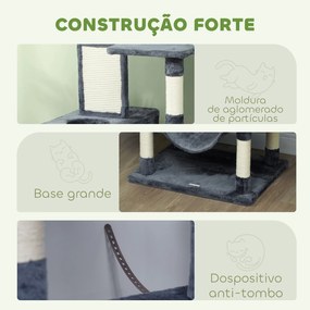 Arranhador para Gatos Grande 60x50x206 cm Torre para Gatos com Plataformas Caverna Bolas Suspensa e Rede Cinza Escuro