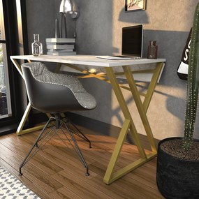 Secretária Gyza – Branco/Dourado – 120x60x75 cm