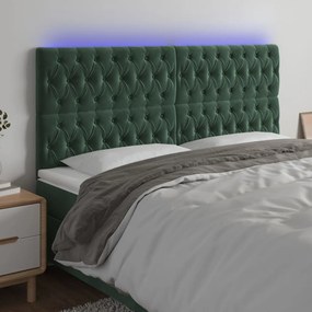 Cabeceira de cama c/ LED veludo 180x7x118/128 cm verde-escuro