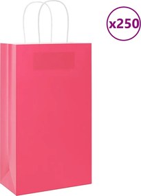 vidaXL Sacos de papel 250 unid com alças rosa 21x11x36 cm