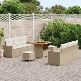 Conjunto de Sofá de Jardim de 9 Peças com Almofadas Bege de Rattan Acá