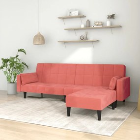 Sofá-cama 2 lug. c/ 2 almofadas e apoio de pés veludo rosa