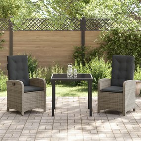 Conjunto de Jantar de Jardim de 3 Peças com Almofadas Cinza Rattan Ver