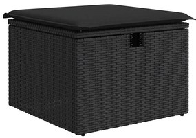 9 pcs conjunto de sofás p/ jardim c/ almofadões vime PE preto