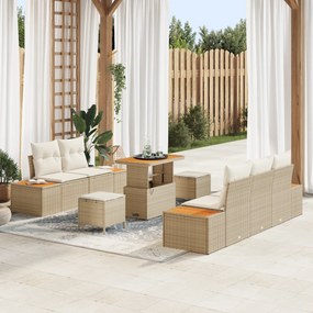 Conjunto de Sofá de Jardim com 8 Peças e Almofadas Bege Poly Rattan Ac