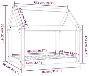 Cama para cães 81x60x70 cm madeira de pinho maciça cinza