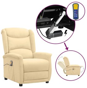vidaXL Poltrona elevatória de massagens tecido de microfibra cor creme