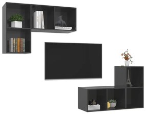Armários de parede TV 4 pcs derivados madeira cinza brilhante