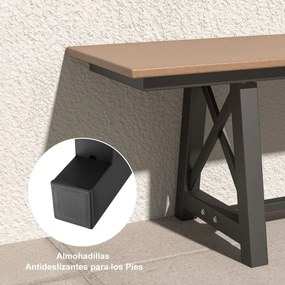 Banco jardim em PEAD para 3-4 pessoas com estrutura metálica 183 x 35 x 41,5 cm Estrutura metálica, capacidade para 500 KG Castanho