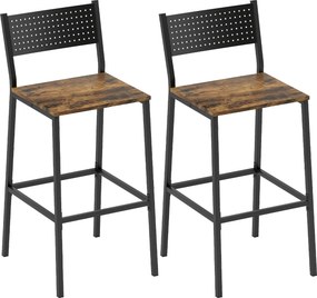 HOMCOM Conjunto de 2 bancos de bar, cadeiras de bar, assento 72,5H cm, encosto e apoio para os pés, pés em metal, castanho rústico | Aosom Portugal