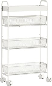 HOMCOM Carrinho de cozinha em metal, 3 cestos, design estreito, 4 rodas, para cozinha, sala, casa de banho, branco | Aosom Portugal