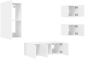 5pcs móveis de parede p/ TV c/ LEDs derivados de madeira branco