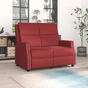 Sofá reclinável de 2 lugares couro artificial vermelho tinto