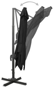 Guarda-sol jardim cantilever c/ poste e luzes LED 300 cm preto