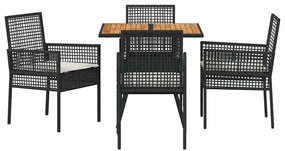 Conjunto de Jantar de Jardim 5 Peças com Almofadas Preto Rattan Sintét