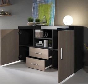 Aparador "Manvy" - 140x80x40 cm - Preto e Carvalho - Design Moderno -