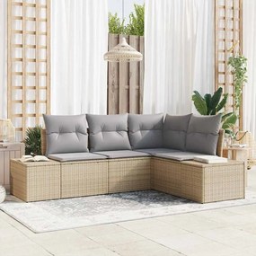 vidaXL Conjunto de Sofá de 4 Peças de Jardim com Almofadas Bege Vime Poliéster