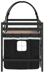 Cama alta criança c/ túnel 90x190 cm pinho maciço branco/preto