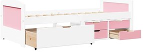 Sofá-cama com 5 gavetas sem colchão 90x200 cm IRUN branco&amp;rosa