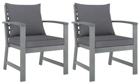 vidaXL Cadeiras jardim 2 pcs c/ almofadões cinza-escuro acácia maciça