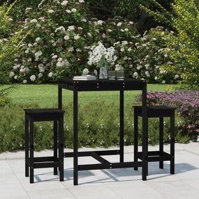3 pcs conjunto de bar para jardim pinho maciço preto