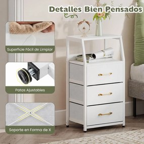 Cómoda de 3 Gavetas, 40,5 x 29 x 77 cm, Estrutura Metálica, Branco