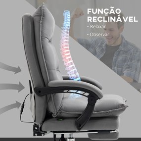 Cadeira de Escritório com 6 Pontos de Massagem e 5 Modos Reclinável com Função de Aquecimento 66x74x114-121,5 cm Cinza