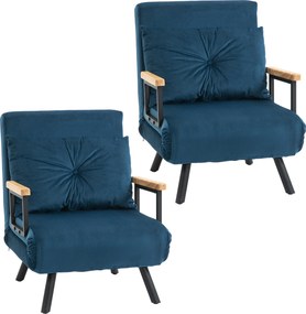 HOMCOM Conjunto de 2 Poltronas Convertível em Cama Dobrável com Encosto Ajustável em 5 Níveis e Almofada 63x73x81 cm Azul | Aosom Portugal