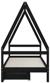 Estrutura cama infantil c/ gavetas 80x200cm pinho maciço preto