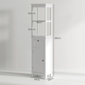 Coluna Casa de Banho Móvel Casa de Banho com Gaveta Porta Prateleira Ajustável e 2 Compartimentos  40x30x165 cm Branco