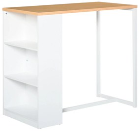 HOMCOM Mesa de bar Bistrô Mesa alta para jantar com 3 prateleiras Estrutura metálica Carga 100 kg 115x55x100 cm Branco e Carvalho
