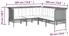 6 pcs conjunto lounge de jardim c/ almofadões vime PE cinzento