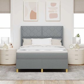 Cama Box Spring vidaXL com Colchão e Luz LED Cinza Claro 140x200 cm Te